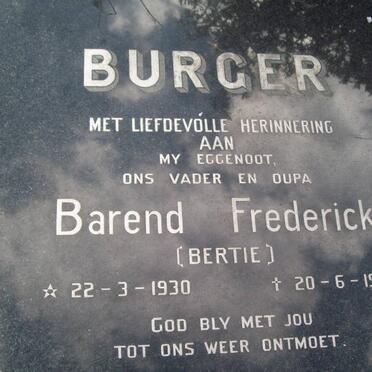 BURGER Barend Frederick 1930-1996