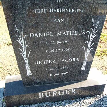 BURGER Daniel Matheus 1911-1998 &amp; Hester Jacoba 1914-1997
