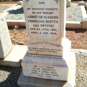 BEATTIE D.W. 1872-1949 &amp; Christina Claudina Franscina ORFFER 1867-1929