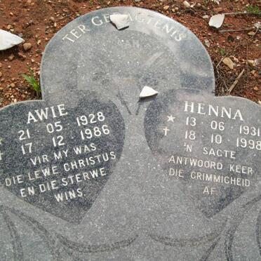 BOTHMA Awie 1928-1986 &amp; Henna 1931-1998