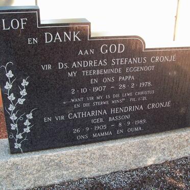CRONJE Andreas Stefanus 1907-1978 &amp; Catharina Hendrina BASSON 1905-1989