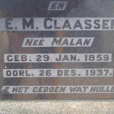 CLAASSENS H.J.H. 1857-1937 &amp; J.E.M. MALAN 1859-1937