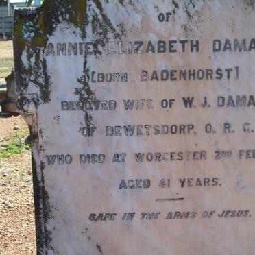 DAMANT Annie Elizabeth nee BADENHORST -1902