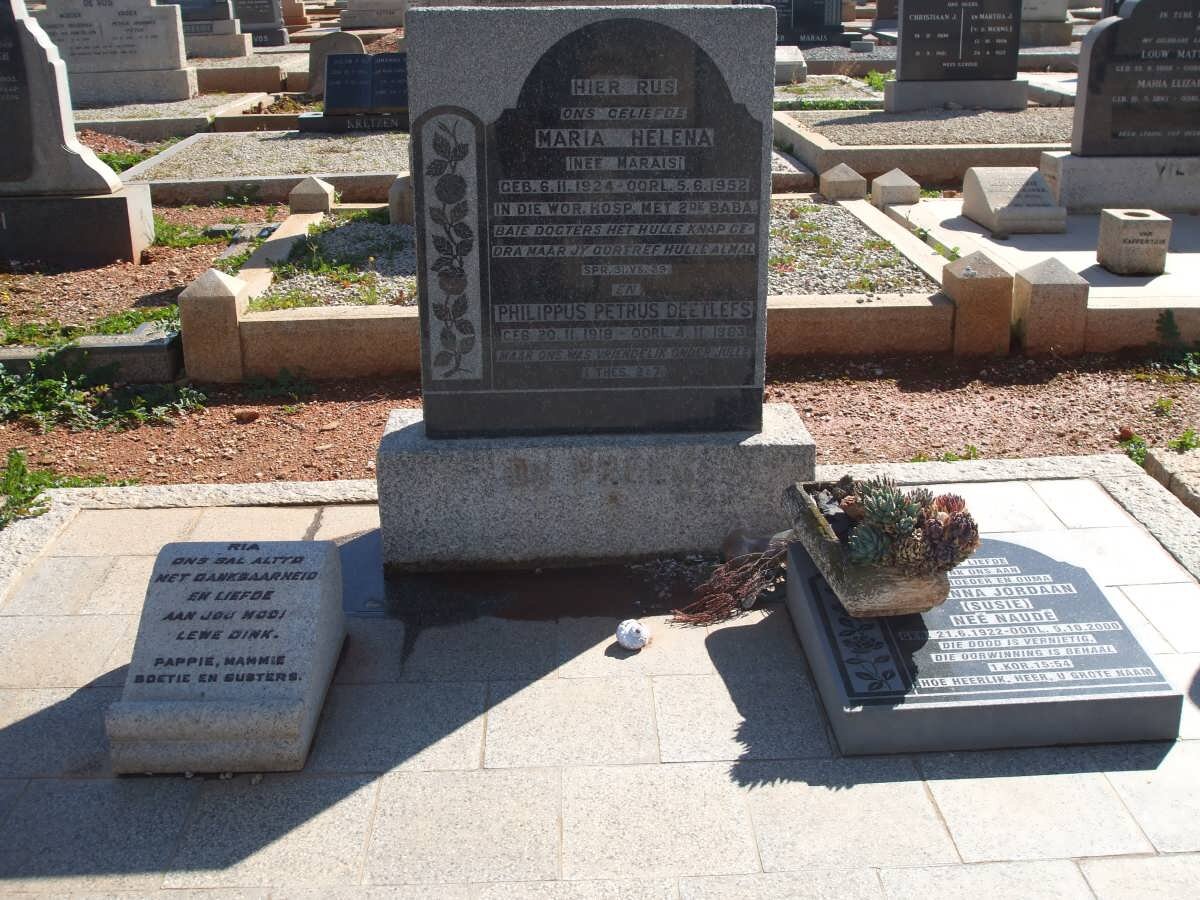 DEETLEFS Philippus Petrus 1918-1983 &amp; Maria Helena MARAIS 1924-1952 :: JORDAAN Susanna nee NAUDE 1922-2000