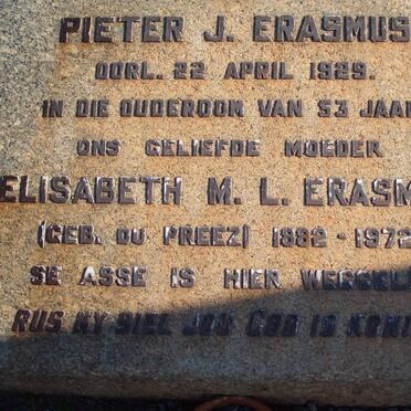 ERASMUS Pieter J. -1929 &amp; Elizabeth M.L. DU PREEZ 1882-1972