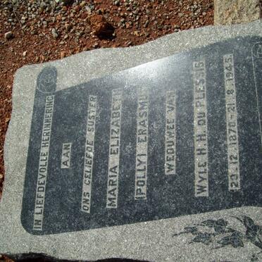 ERASMUS Maria Elizabeth previously DU PLESSIS 1870-1945