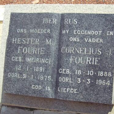 FOURIE Cornelius J. 1888-1964 &amp; Hester M. MEIRING 1891-1975
