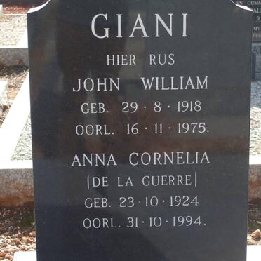GIANI John William 1918-1975 &amp; Anna Cornelia DE LA GUERRE 1924-1994