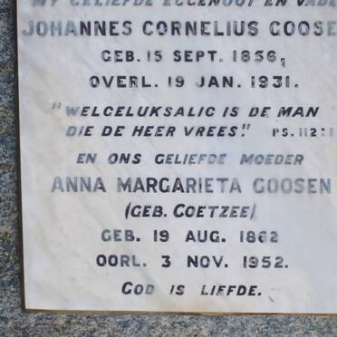 GOOSEN Johannes Cornelius 1856-1931 &amp; Anna Margaretha COETZEE 1862-1952