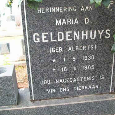 GELDENHUYS Maria D. nee ALBERTS 1930-1985