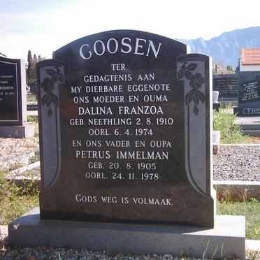 GOOSEN Petrus Immelman 1905-1978 &amp; Dalina Franzoa NEETHLING 1910-1974