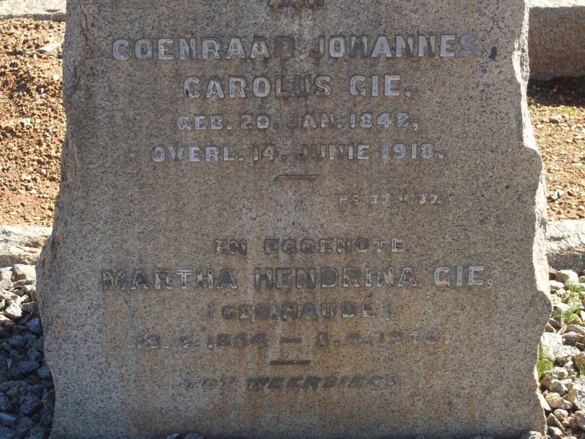 GIE Coenraad Johannes Carolus 1848-1918 &amp; Martha Hendrina NAUDE  1854-1936