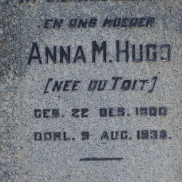 HUGO Anna M. nee DU TOIT 1900-1938