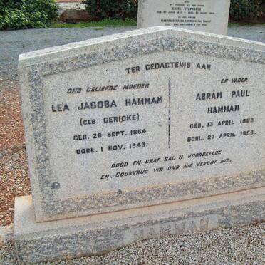 HAMMAN Abram Paul 1863-1956 &amp; Lea Jacoba GERICKE 1864-1943