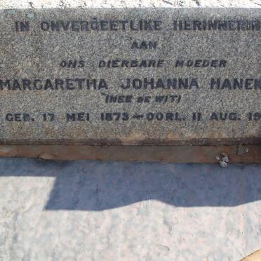 HANEKOM Margaretha Johanna nee DE WIT 1873-1936