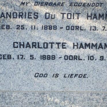 HAMMAN Andries du Toit 1888-1953 &amp; Charlotte 1888-1983
