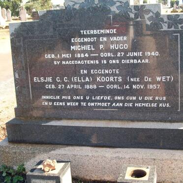 HUGO Michiel P. 1884-1940 &amp; Elsjie G.C. KOORTS nee DE WET 1888-1957