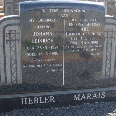 HEBLER Johann Heinrich 1921-1950 :: MARAIS Abe previously HEBLER nee HUGO 1923-1993