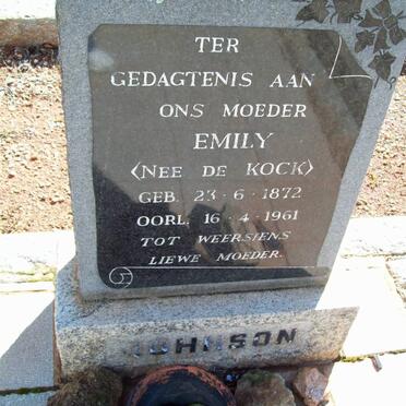 JOHNSON Emily nee DE KOCK 1872-1961
