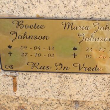 JOHNSON Maria H. nee VAN RENSBURG 1937-1960 :: JOHNSON Boetie 1933-2002 :: JOHNSON Maria Johanna 1931-2005