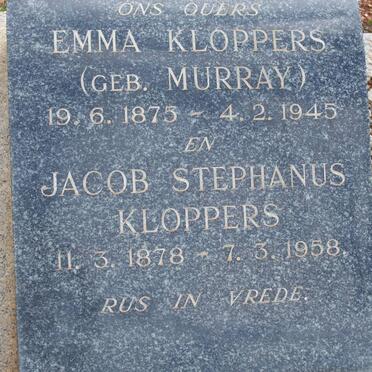 KLOPPERS Jacob Stephanus 1878-1958 &amp; Emma MURRAY 1873-1945