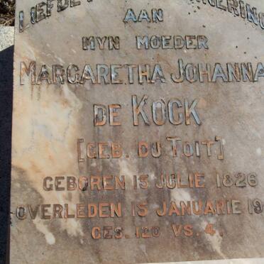 KOCK Margaretha Johanna, de nee DU TOIT 1826-1905