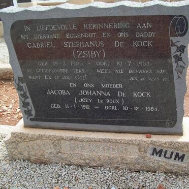 KOCK Gabriel Stephanus, de 1906-1963 &amp; Jacoba Johanna LE ROUX 1912-1984