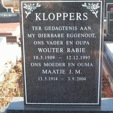 KLOPPERS Wouter Rabie 1909-1995 &amp; J.M. 1914-2004