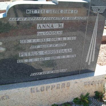 KLOPPERS Petrus Christiaan 1889-1976 &amp; Anna M. GOOSEN 1893-1951