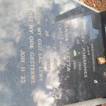 KNOETZE Henry Johannes 1912-1991 &amp; Anna Aletta ROSSOUW 1905-1985