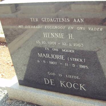 KOCK Hennie H., de 1901-1963 &amp; Marjorie STRICK 1907-1985