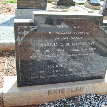 KRIEGLER Gabriel Gideon 1880-1969 &amp; Martha C.M. ROUX 1884-1960
