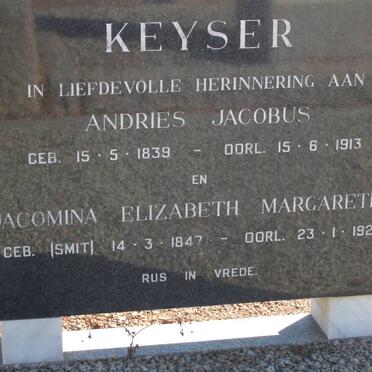 KEYSER Andries Jacobus 1839-1913 &amp; Jacomina Elizabeth Margaretha SMIT 1847-1920