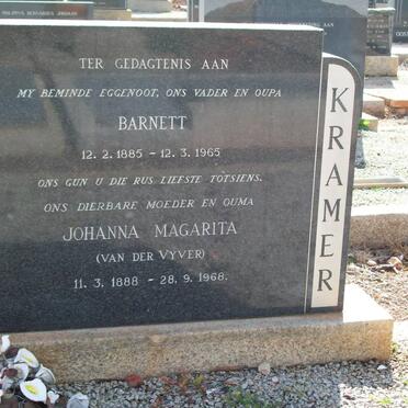 KRAMER Barnett 1885-1965 &amp; Johanna Magarita VAN DER VYVER 1888-1968