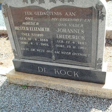 KOCK Johannes Frederick, de 1883-1962 &amp; Hester Elizabeth STIPP 1888-1965