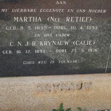 KRYNAUW C.N.J.R. 1893-1976 &amp; Martha RETIEF 1895-1953