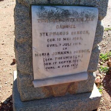 KOCK Gabriel Stephanus, de 1869-1919 :: DE KOCK  Maria Johanna nee THEUNISSEN 1843-191?