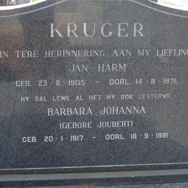 KRUGER Jan Harm 1905-1971 &amp; Barbara Johanna JOUBERT 1917-1991