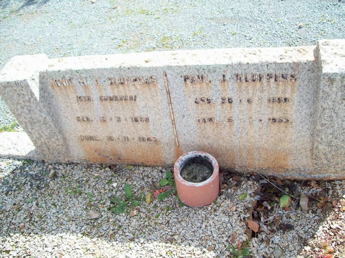 KLOPPERS Paul J. 1859-1952 &amp; Annie H.E. EDWARDS 1869-1943