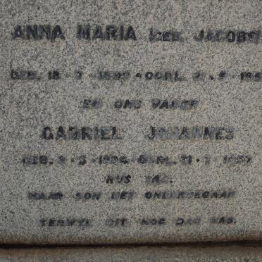 KRIEL Gabriel Johannes 1884-1957 &amp; Anna Maria JACOBS 1890-1954