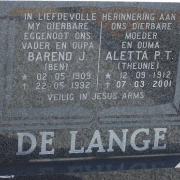 LANGE Barend J., de 1909-1992 &amp; Aletta P.T. 1912-2001