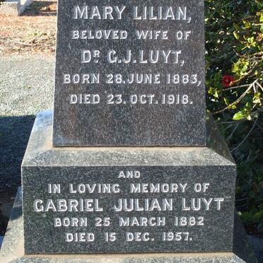 LUYT Gabriel Julian 1882-1957 &amp;  Mary 1885-1918