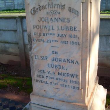 LUBBE Johannes Pouwel 1831-1901 &amp; Elsie Johanna V.D. MERWE 1833-1913