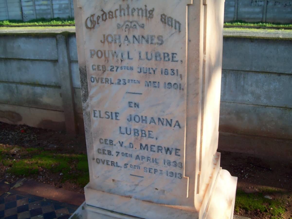 LUBBE Johannes Pouwel 1831-1901 &amp; Elsie Johanna V.D. MERWE 1833-1913