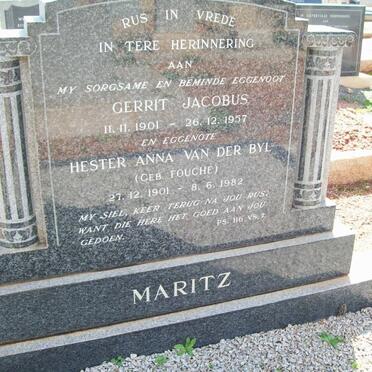 MARITZ Gerrit Jacobus 1901-1957 &amp; Hester Anna nee FOUCHÉ formely VAN DER BYL 1901-1982