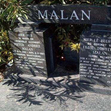 MALAN Pieter Andries 1880-1967 :: MALAN  Elsie Dorothea WILLMOT 1912-2002