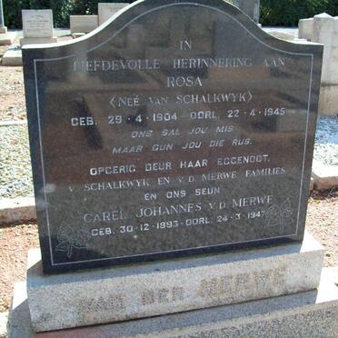 MERWE Carel Johannes, van der 1893-1947 :: VAN DER MERWE Rosa nee VAN SCHALKWYK 1904-1945