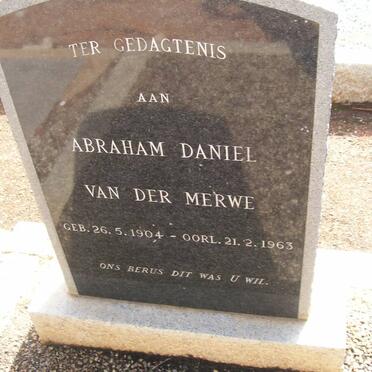 MERWE Abraham Daniel, van der 1904-1963