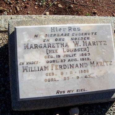 MARITZ William Ferdinand 1866-1943 &amp; Margaretha W. LOUBSER 1863-1912