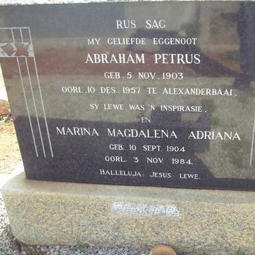 MARAIS Abraham Petrus 1903-1957 &amp; Marina Magdalena Adriana 1904-1984